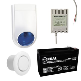 Alarm Accessory Kit (Slim Strobe Siren,12V 7AH Battery, 18V AC 1.33A plug pack, Flush Mount Screamer)